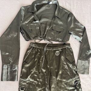 H&M Olive Satin Pants and Top Set